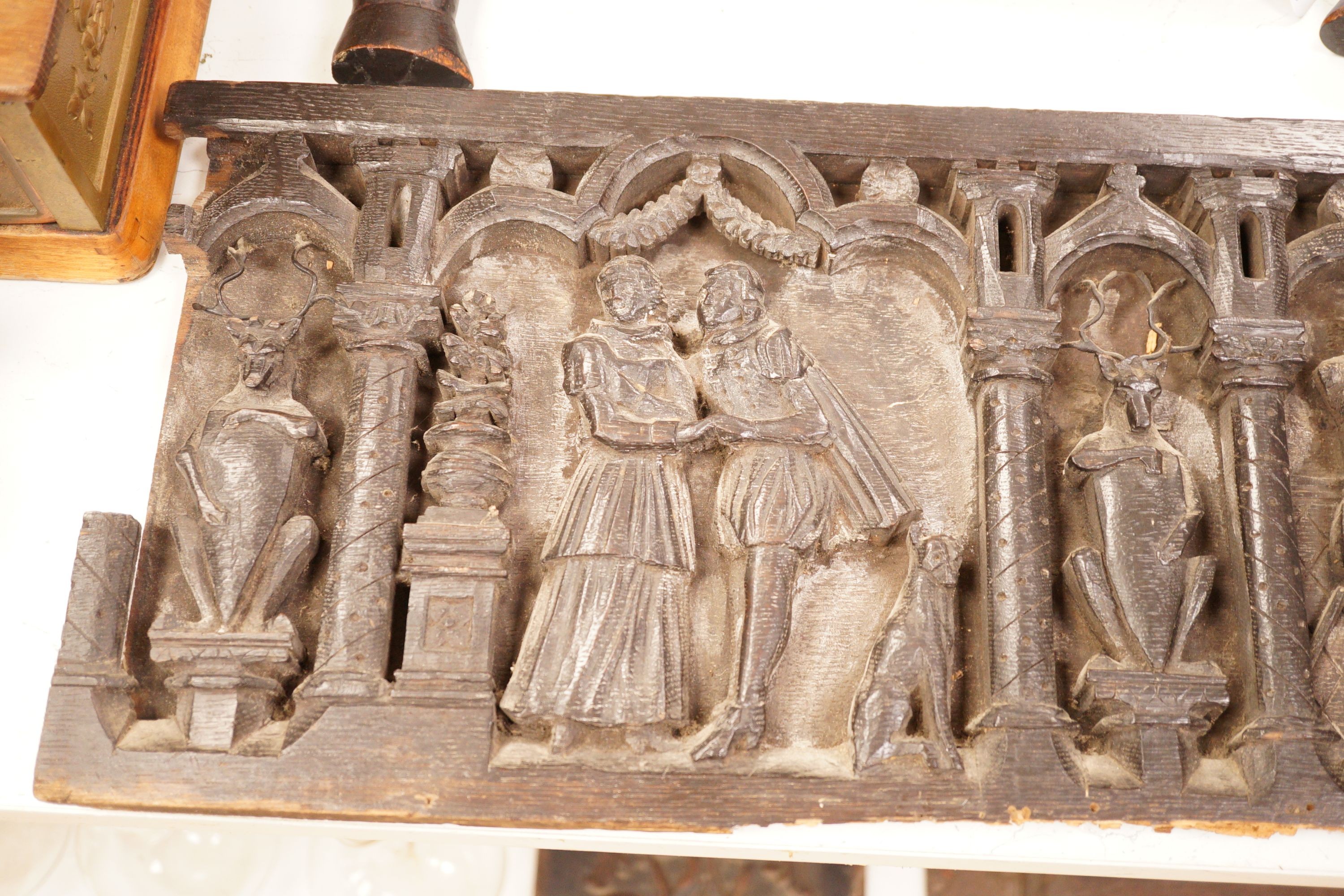 T. H. Bayly, Mistletoe Bough oak panel, with accompanying ‘Rogers’ book and poem, 122cm long